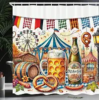 Lunarable Cortina de chuveiro Oktoberfest, cena festiva de itens clássicos da Baviera Folk Alemão Tenda de Cerveja Frankfurter, Conjunto de Decoração de Banheiro de Tecido de Tecido com Ganchos, 175