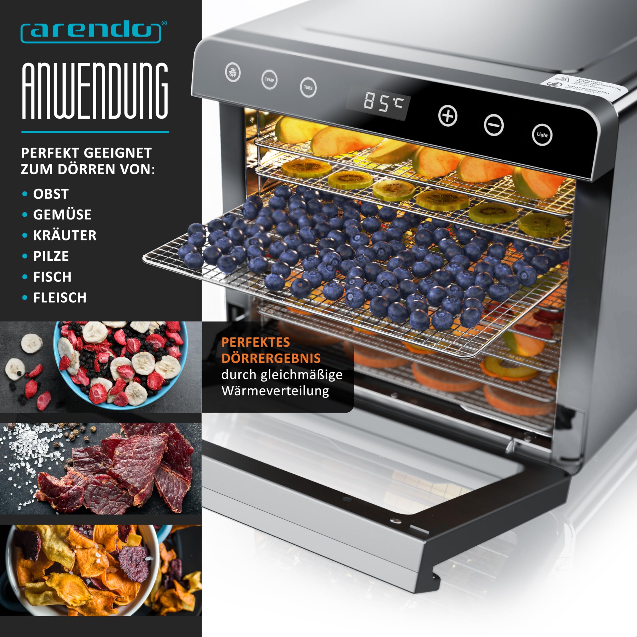 Golermo® Voedseldroger – 400W met 5 Lagen (10L) – RVS Droogmachine met LCD Display, 24u Timer en Temperatuurregeling (35–70°C) – Inclusief Accessoires