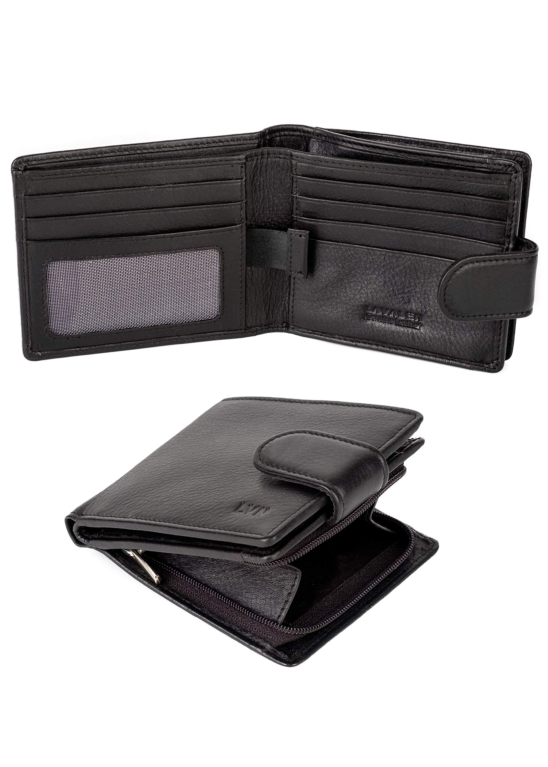 Lavalen Soft Leather Wallet for Men - Bifold Mens Wallet with Zipper Coin Pocket - Holds Bills, Credit Cards, Coins - Carteras para Hombres Piel - Billeteras de Hombres Cuero Original - RFID Blocking.