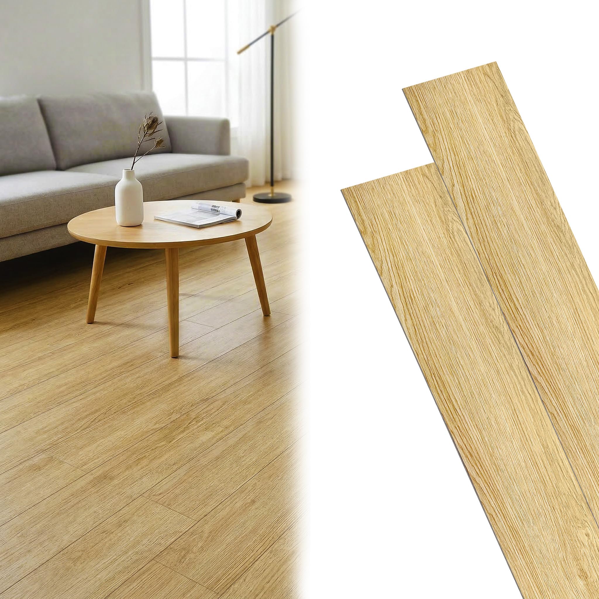 Yunvin Self Adhesive Vinyl Flooring Planks 18pcs 2.5m² Peel and Stick Floor Tiles Natural Wood Effect Non-slip Waterproof for Bathroom Kitchen Living Room, 1817-62