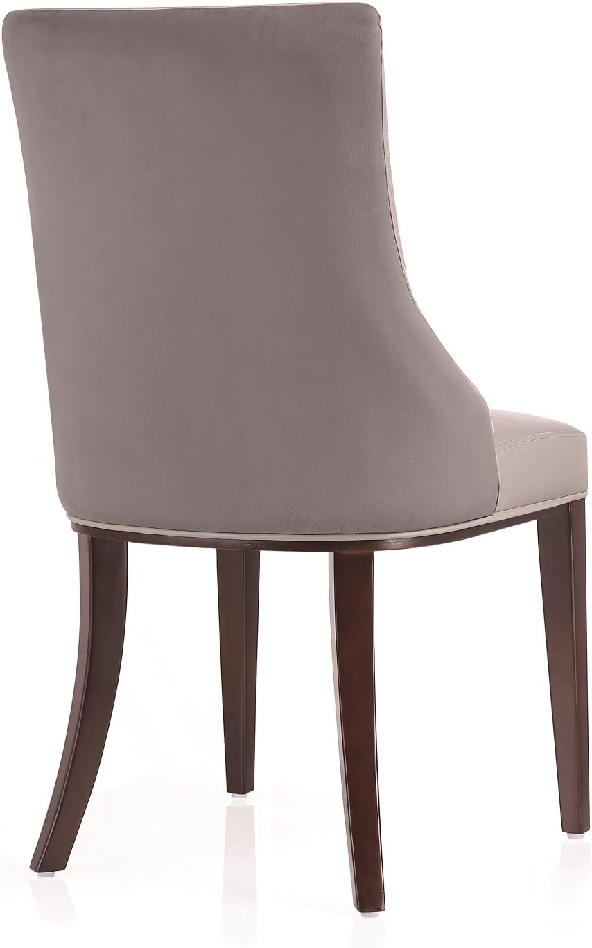 Manhattan Comfort Shubert Modern Velvet & Faux Leather Dining Chair, Dual Upholstery Design on Solid Beech Wood Frame, Accent Furniture for Kitchen or Office, Set of 2, Light Grey