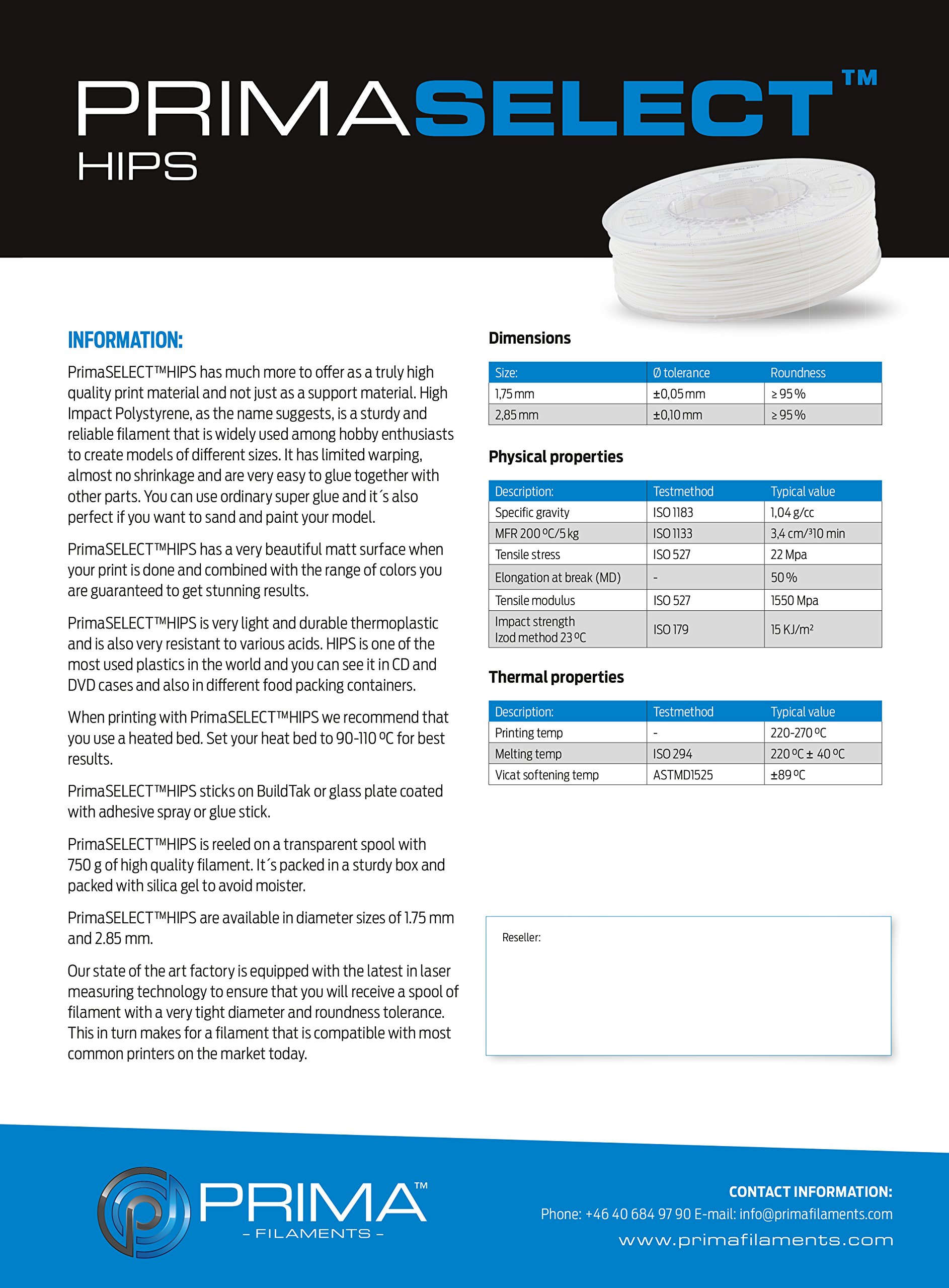 Prima Filaments PS-HIPS-175-0750-NA PrimaSelect Hipa Filament, 1,75 mm, 750 g, Natur