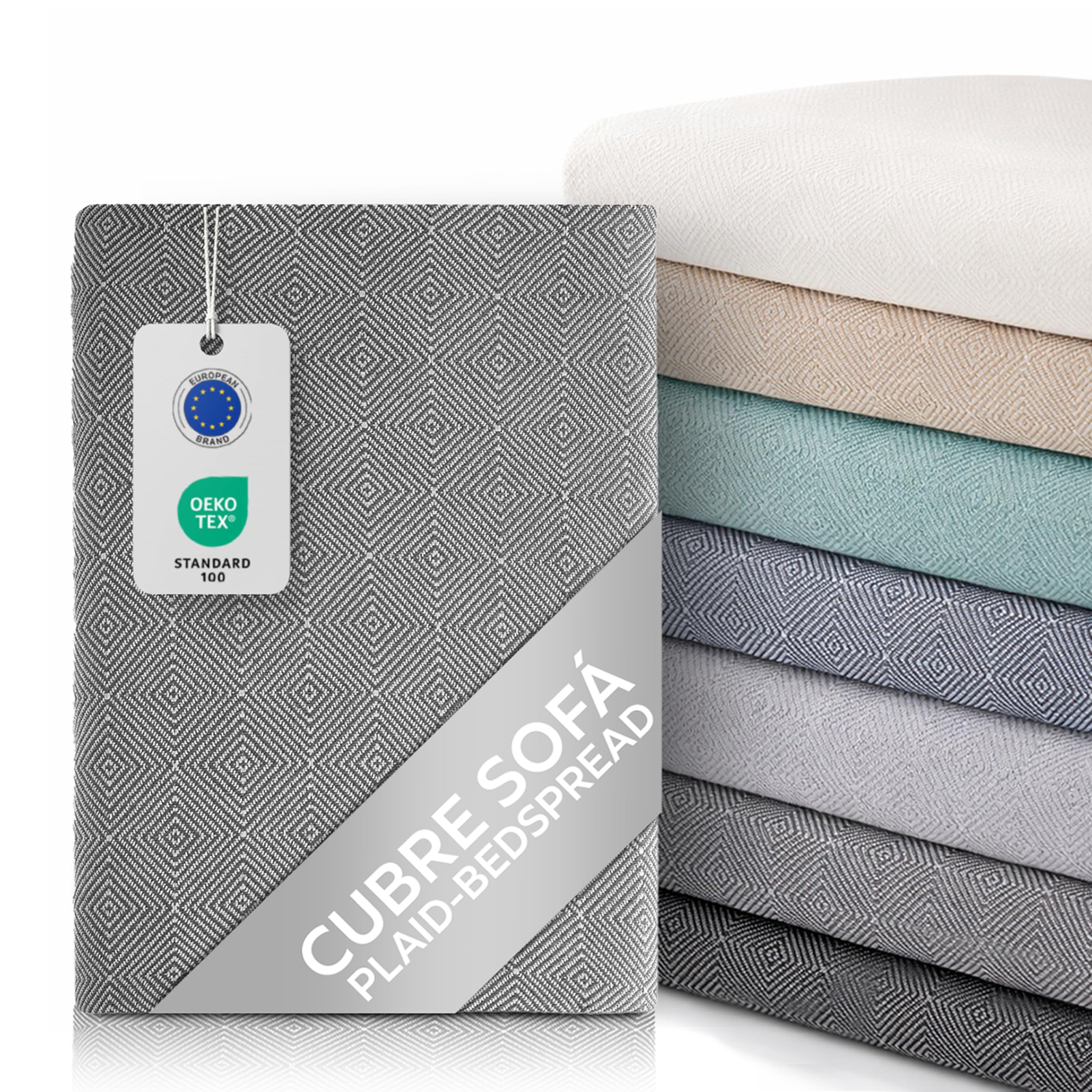Textilhome Cubre Sofá Multiusos Funda Sofa y Cama, Manta Foulard Plaid Jarapa Colcha Cubrecama Protector Dante, 230x285 cm, Color Gris. Certificado Oeko-Tex OEKO-TEX STANDARD 100