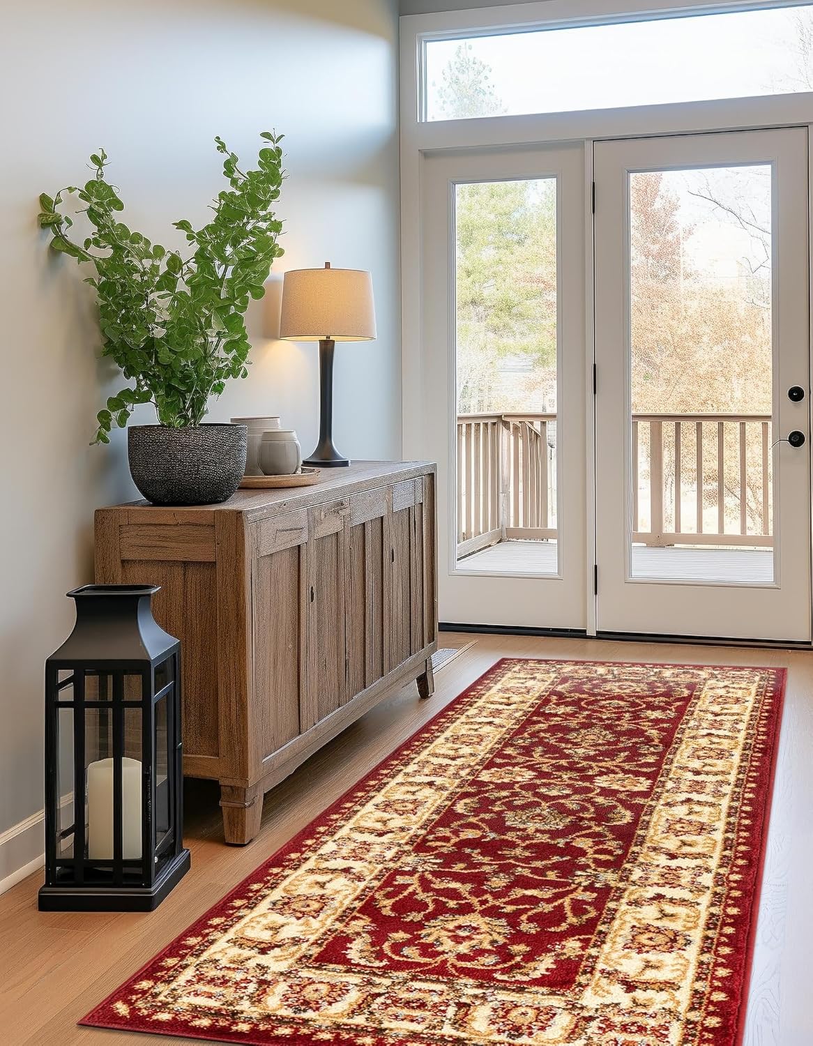 Rugs.com Aditi Collection Rug – 20 Ft Runner Red Medium-Pile Rug Perfect for Hallways, Entryways