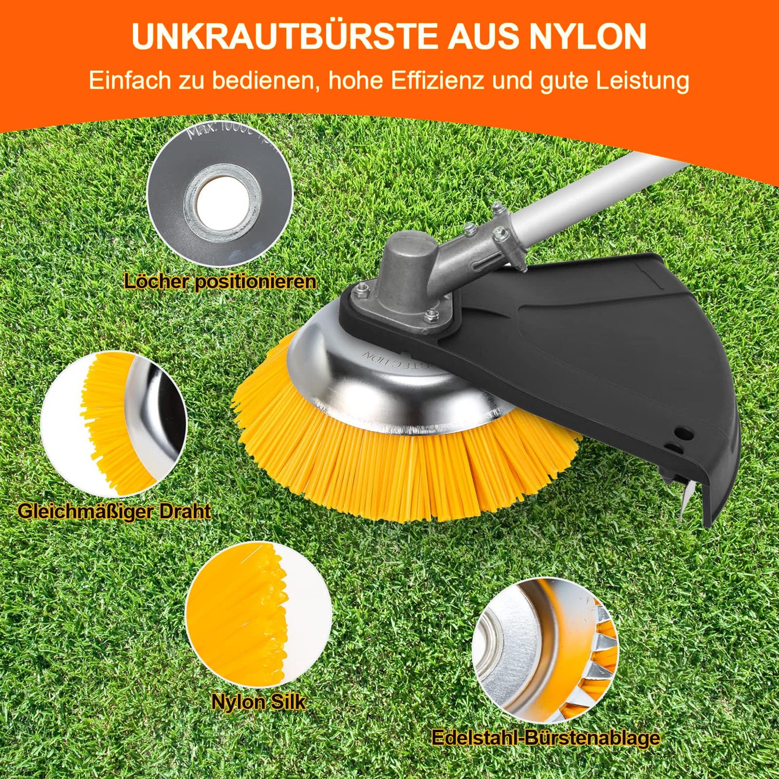 Tête De Brosse Pour Débroussailleuse - Nylon 200x25.4mm | Désherbage Gazon, Joints Pavés | Remplace Fil Métal