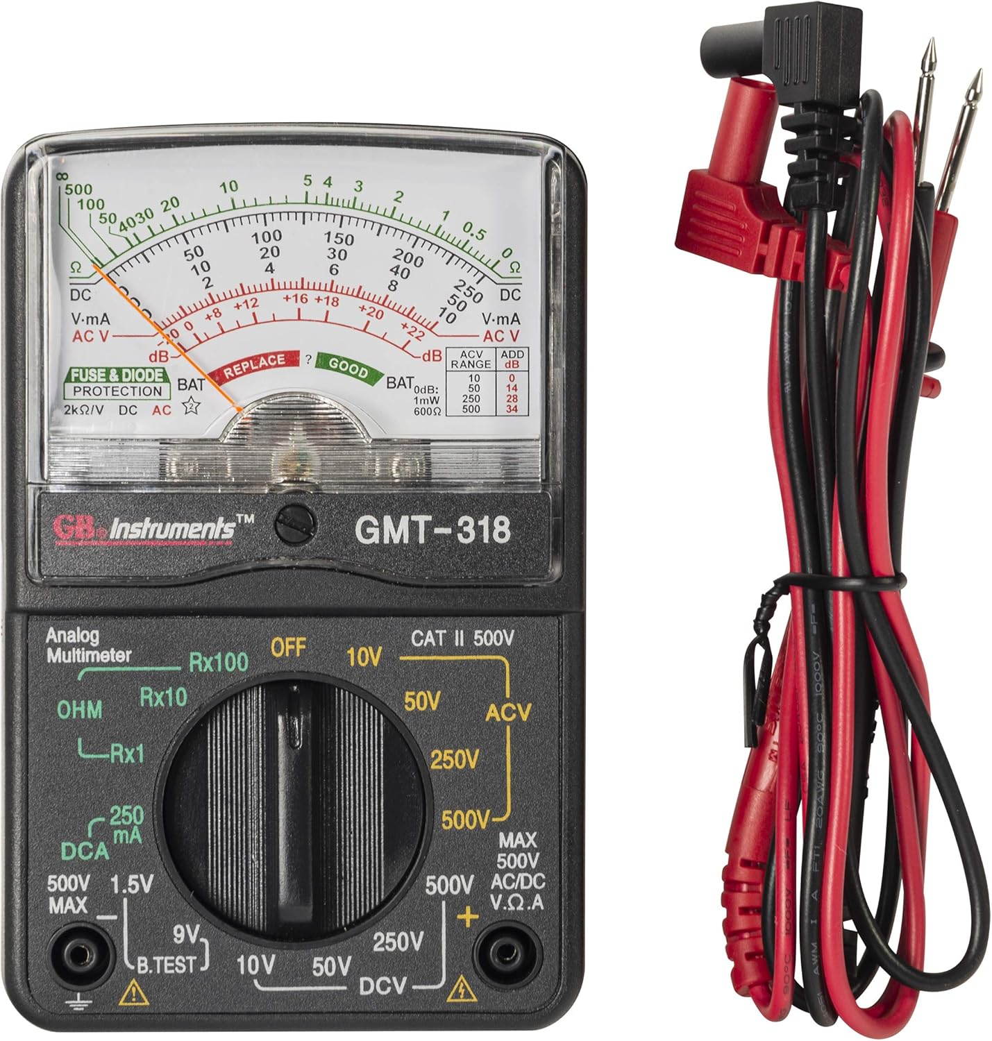 Gardner Bender GMT-318 Analog Multimeter, 6 Function, 14 Range, AC / DC Volt, 500V