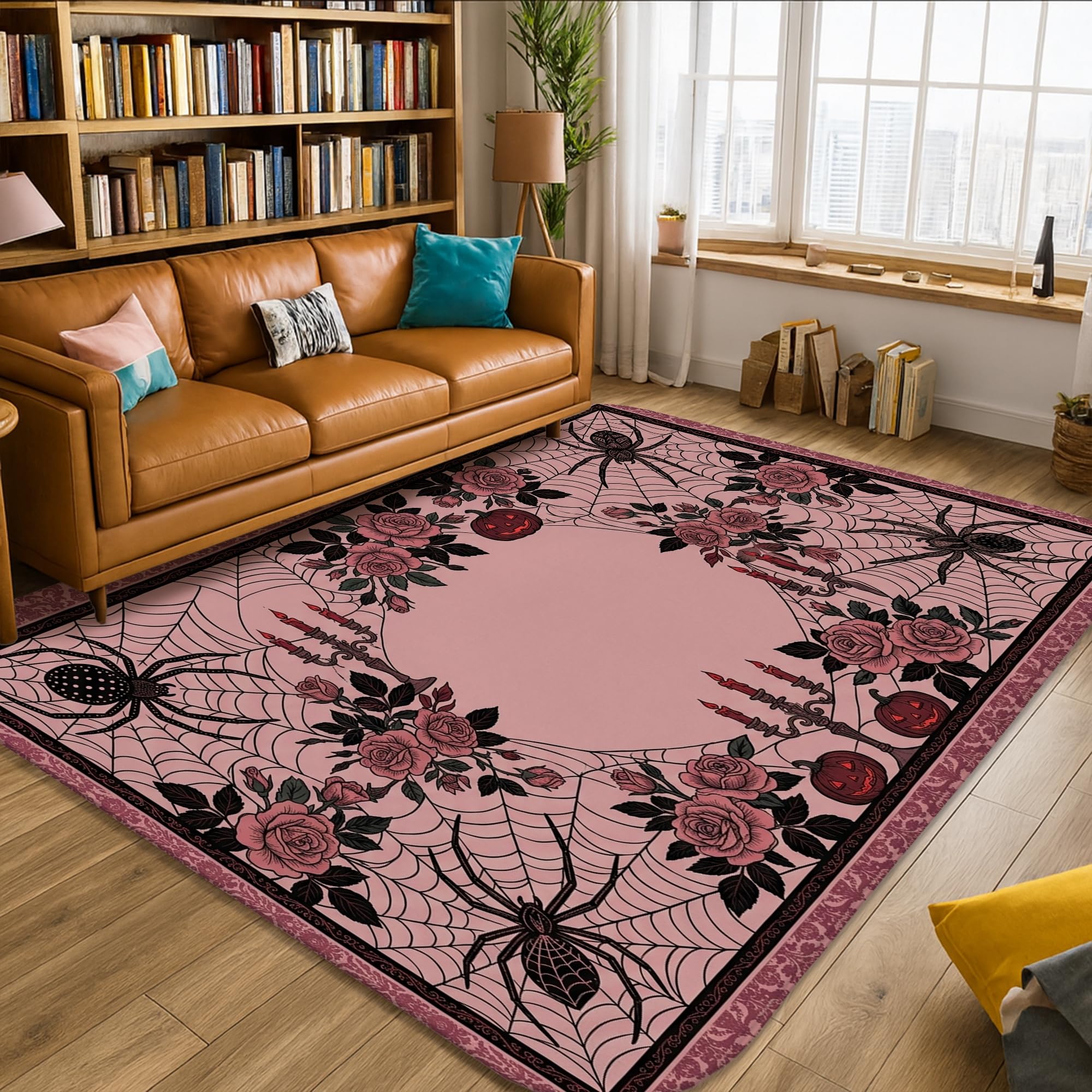 Alfombra gótica con diseño de telaraña, decoración de rosas para Halloween