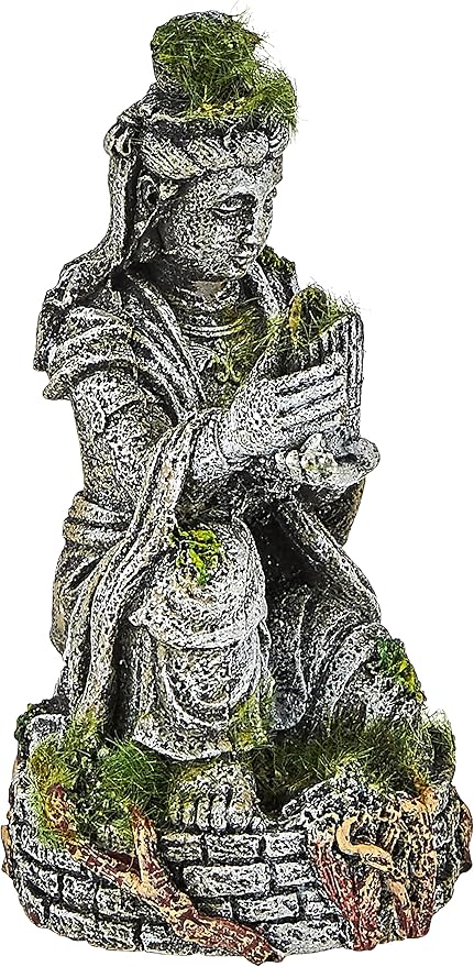 Blue Ribbon EE-696 Ancient Buddha Statue with Moss Exotic Environments Aquarium Ornament, White