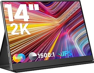 Portable Monitor 14inch 2K Laptop Monitor USB C HDMI Gaming Ultra-Slim IPS Display Smart Cover & Speakers, 2160*1440P Screen for Laptop, HDR Plug&Play, External Monitor for Laptop PC Phone Mac Xbox