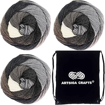 Plymouth Yarn Hot Cakes Good Greys 14 Knitting Yarn | 3 Skeins, Same Dye Lot, with Project Bag, Worsted Weight #4, 75% Acrylic/25% Wool Blend, Ideal for Crochet