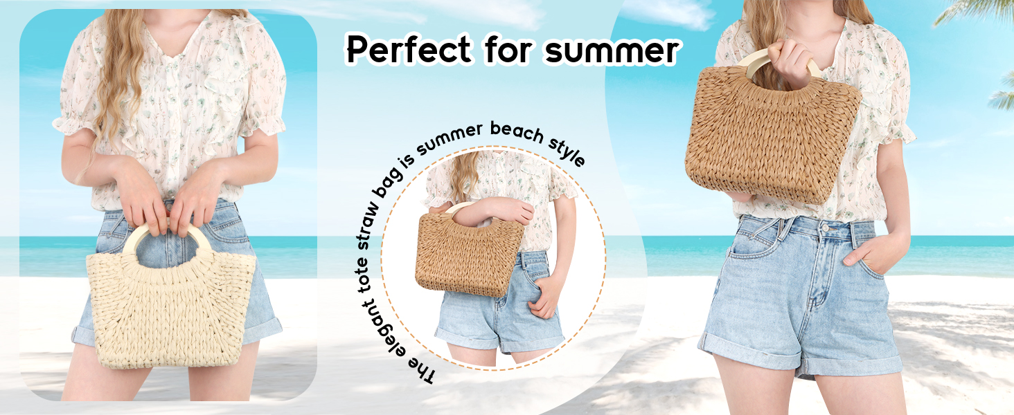 Bolso de paja para mujer tipo tote verano playa miniatura 7