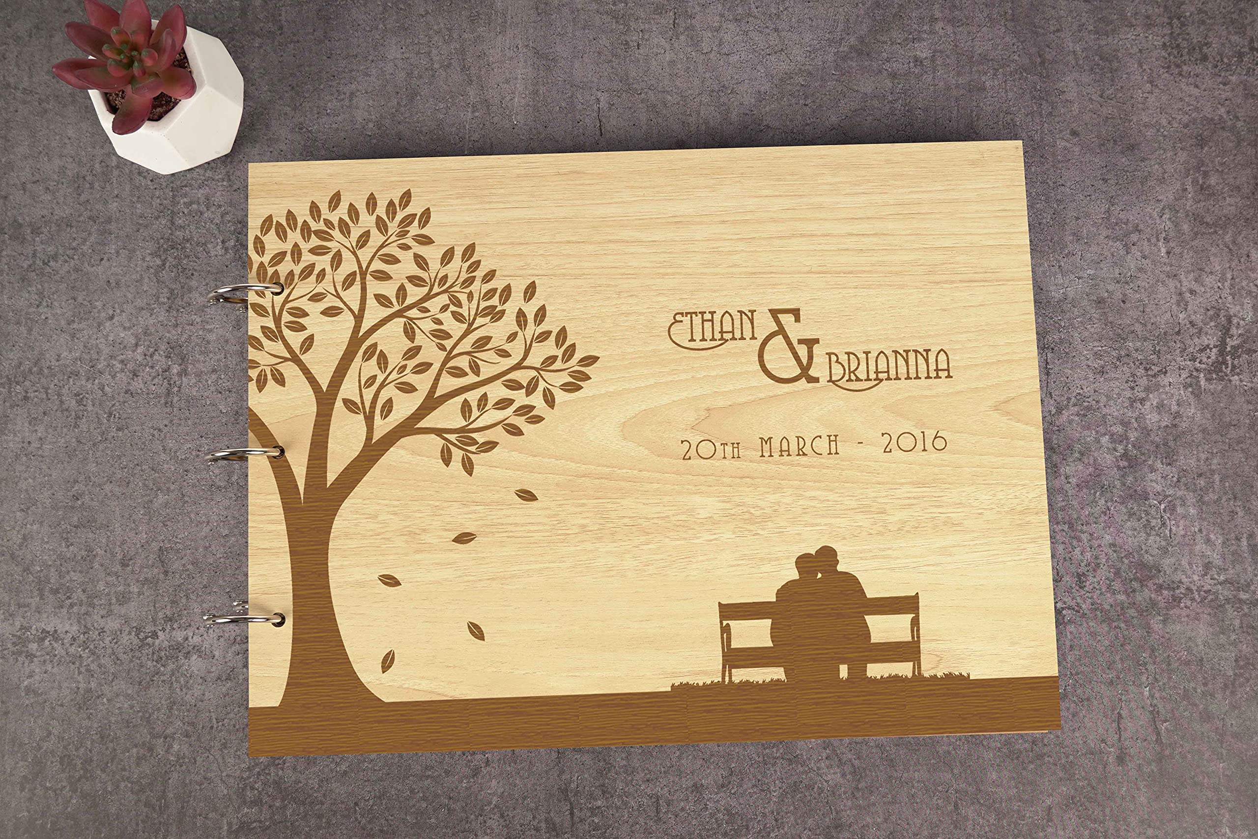 Darling Souvenir Livre d'Or de Mariage Personnalisé Gravé et Découpé au Laser, Couverture en Bois, Registre de Livre de Signature, Livre d'Or, Scrapbooking-3G
