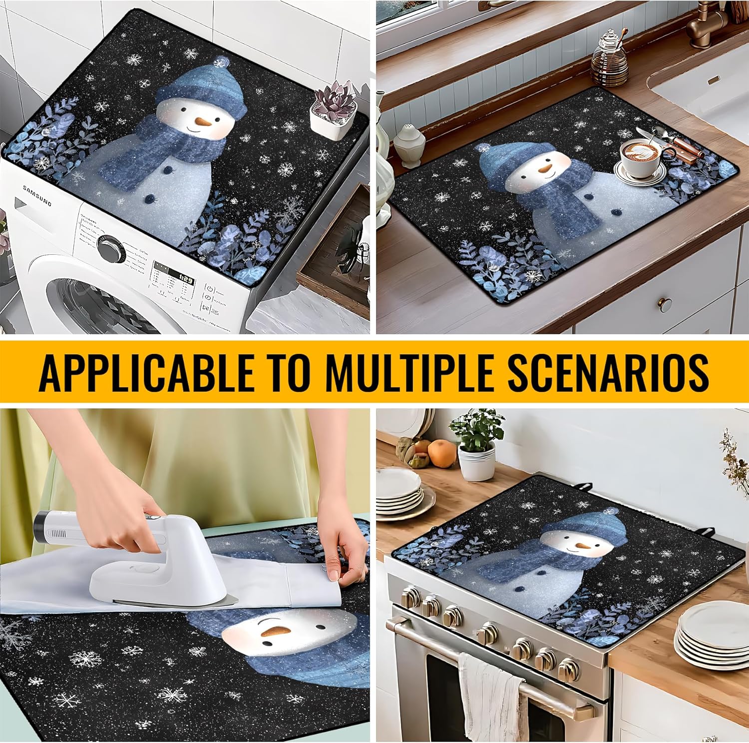 Christmas Stove Top Cover for Electric Stove, Heat Resistant Glass Stove Top Cover, Stovetop Protector and Kitchen Decor, Dish Drying Mats Cover for Ceramic or Washer Top, 28.5x20.5 Inch