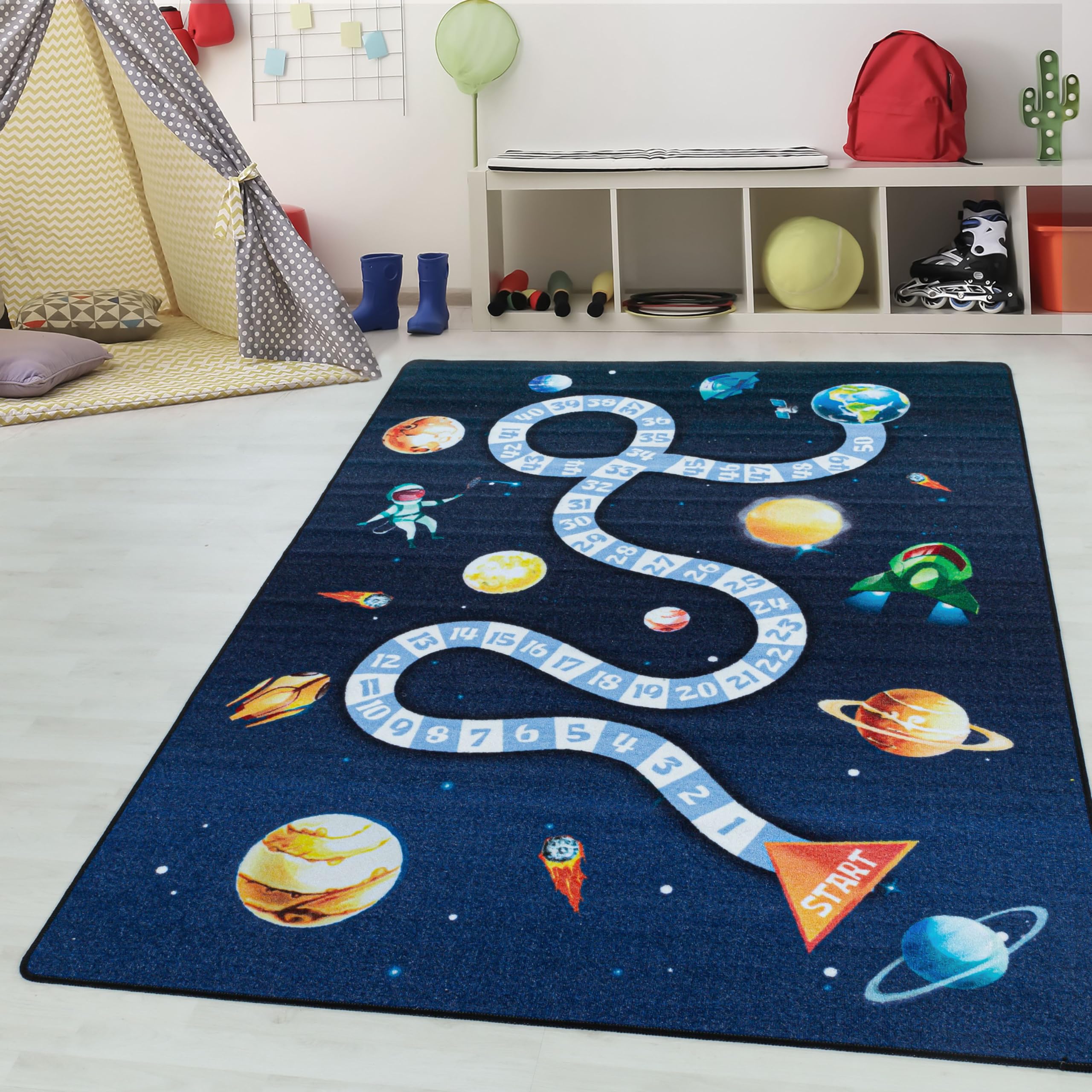 Kindertapijt Maritim Kinderkamerkleed Jong vloerkleed met anker in blauw crème maat 120 cm Rund - Vloerkleed kinderkamer