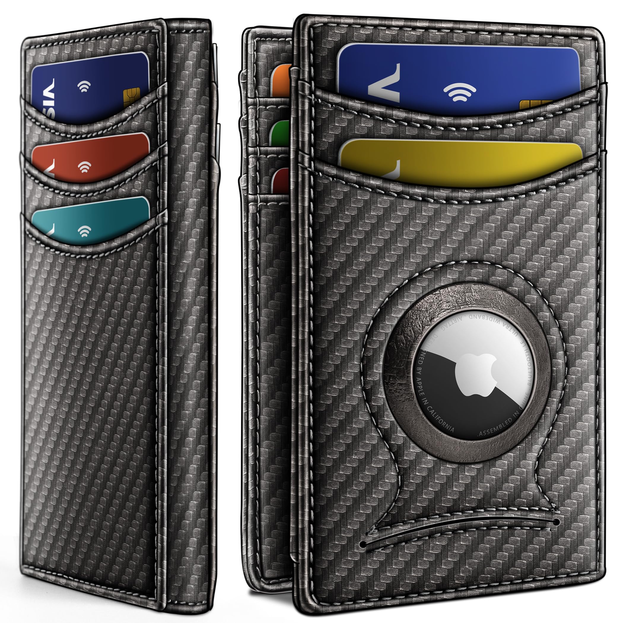 BULLIANT Men Airtag Wallet,Slim Wallet Money Clip Card Holder Magnetic Closure 12 Cards in Front Pocket RFID Blocking