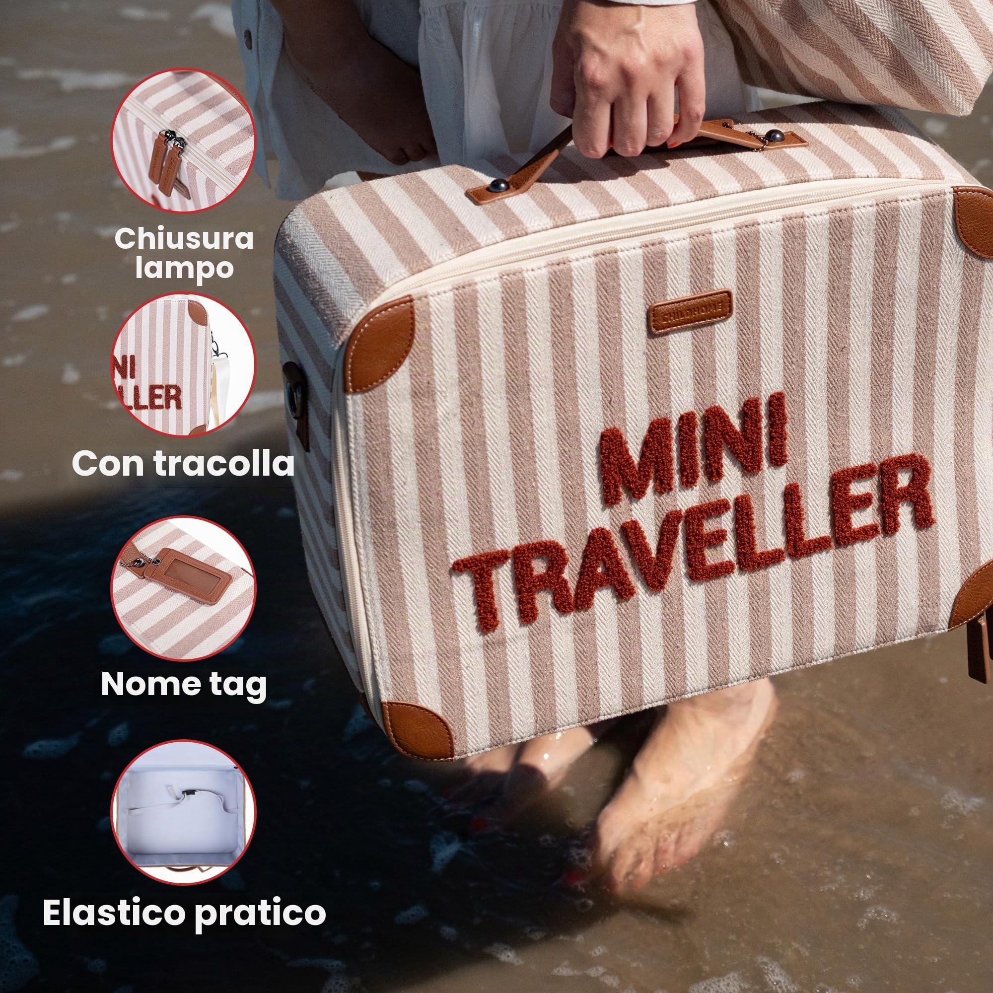 Childhome, Valigia per bambini, Weekend, formato cabina, bagaglio a mano, compatto, resistente, con maniglia per il trasporto semplice, etichetta nome, design, finta pelle, misto, mini viaggiatore,