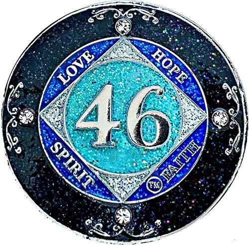 Miniatura 7 de NA 14 años de cristal y medallón de purpurina, moneda chapada en color plateado, arco iris negro, purpurina azul y cuatro cristales transparentes,