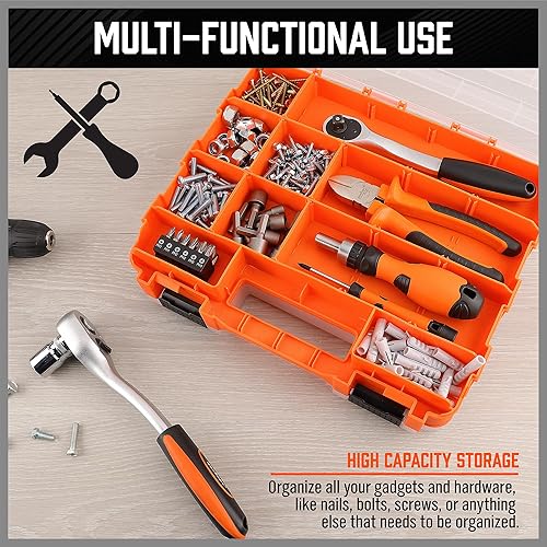 Miniatura 7 de HORUSDY Organizador de piezas pequeñas, organizador de piezas de doble cara de 34 compartimentos con divisores extraíbles, caja de herramientas de