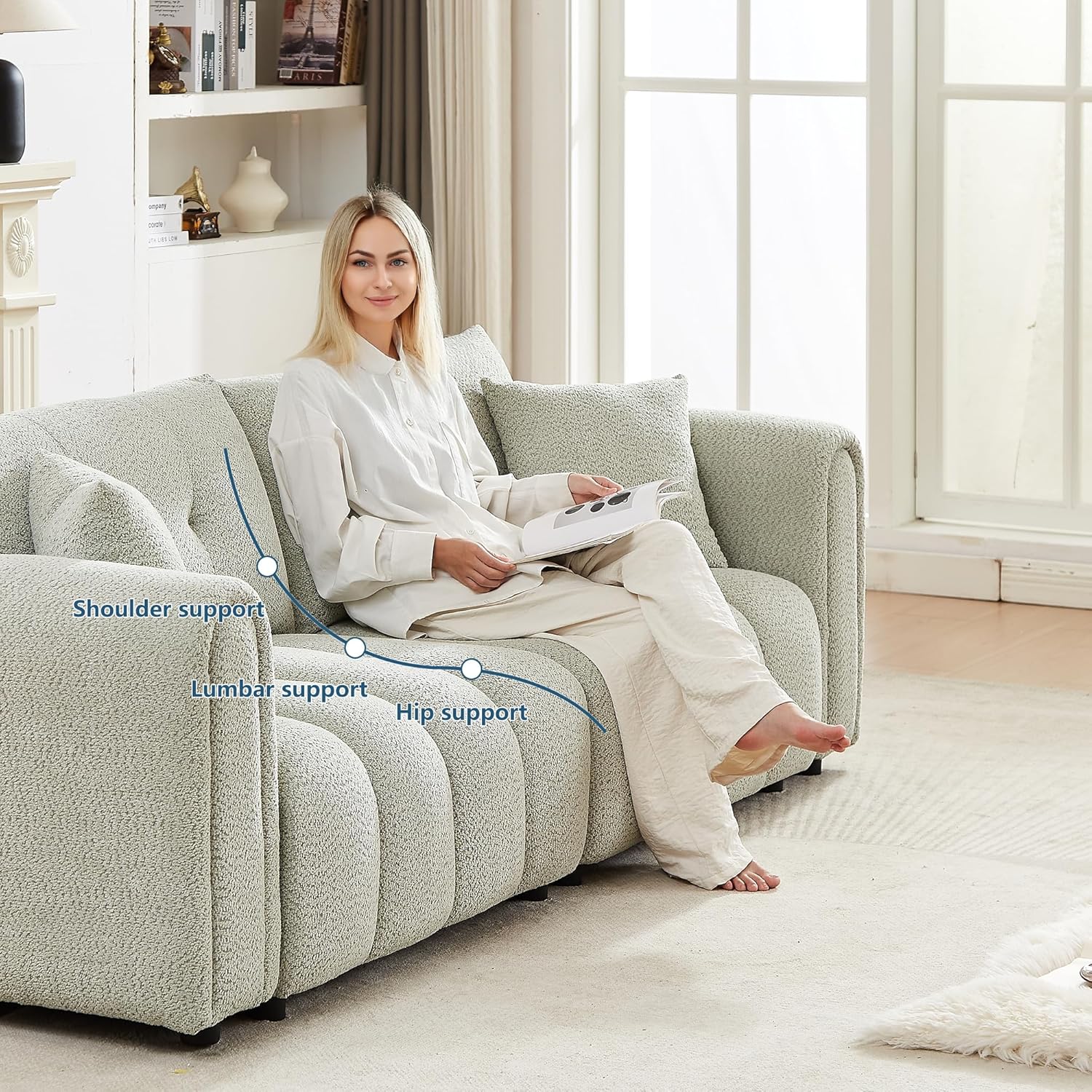 91.5” Couches for Living Room 3 Seater Loveseat Sofa Couch Oversized Upholstered Deep Seat Couch for Bedroom,Apartment (Light Green, 91.5")