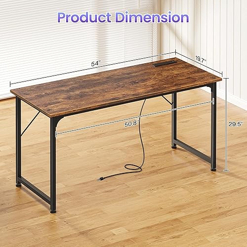 Miniatura 3 de PRAISUN - Escritorio para computadora de oficina de 54 x 20 pulgadas con tomas de corriente y puerto USB-C, escritorio para juegos más grande y