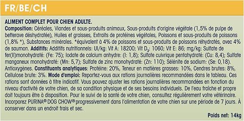 PURINA Dog Chow - Croquettes pour Chien Adulte au Saumon - Sac de 14 kg - 7
