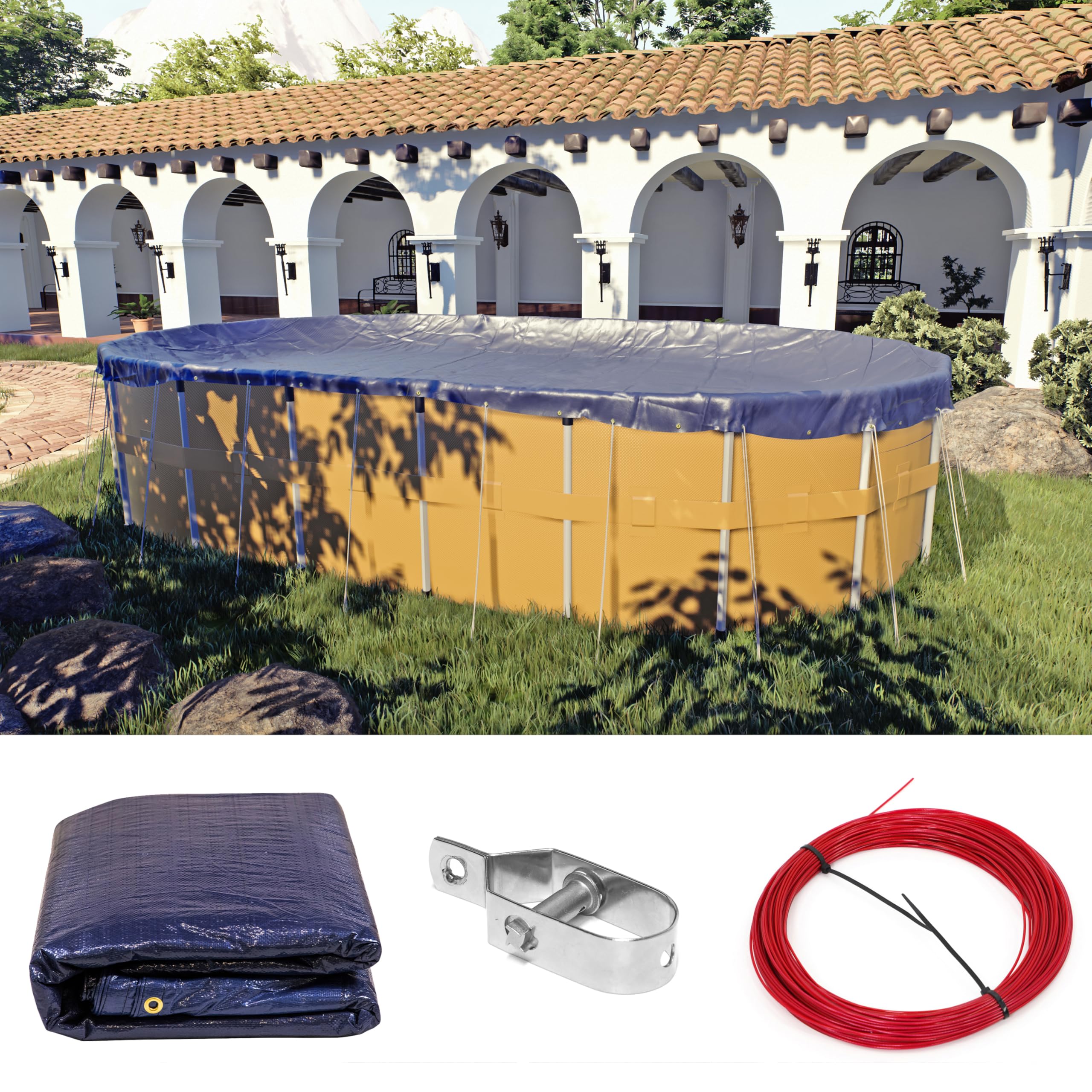 Royal Shade 12' x 24' Oval Blue Winter Swimming Pool Cover Tarp Tarpco Safety Extra Heavy Duty Waterproof UV Protection (Cover Size: 16'x28'/ 4 ft .Overlap) (We Make Custom Size)-image-19