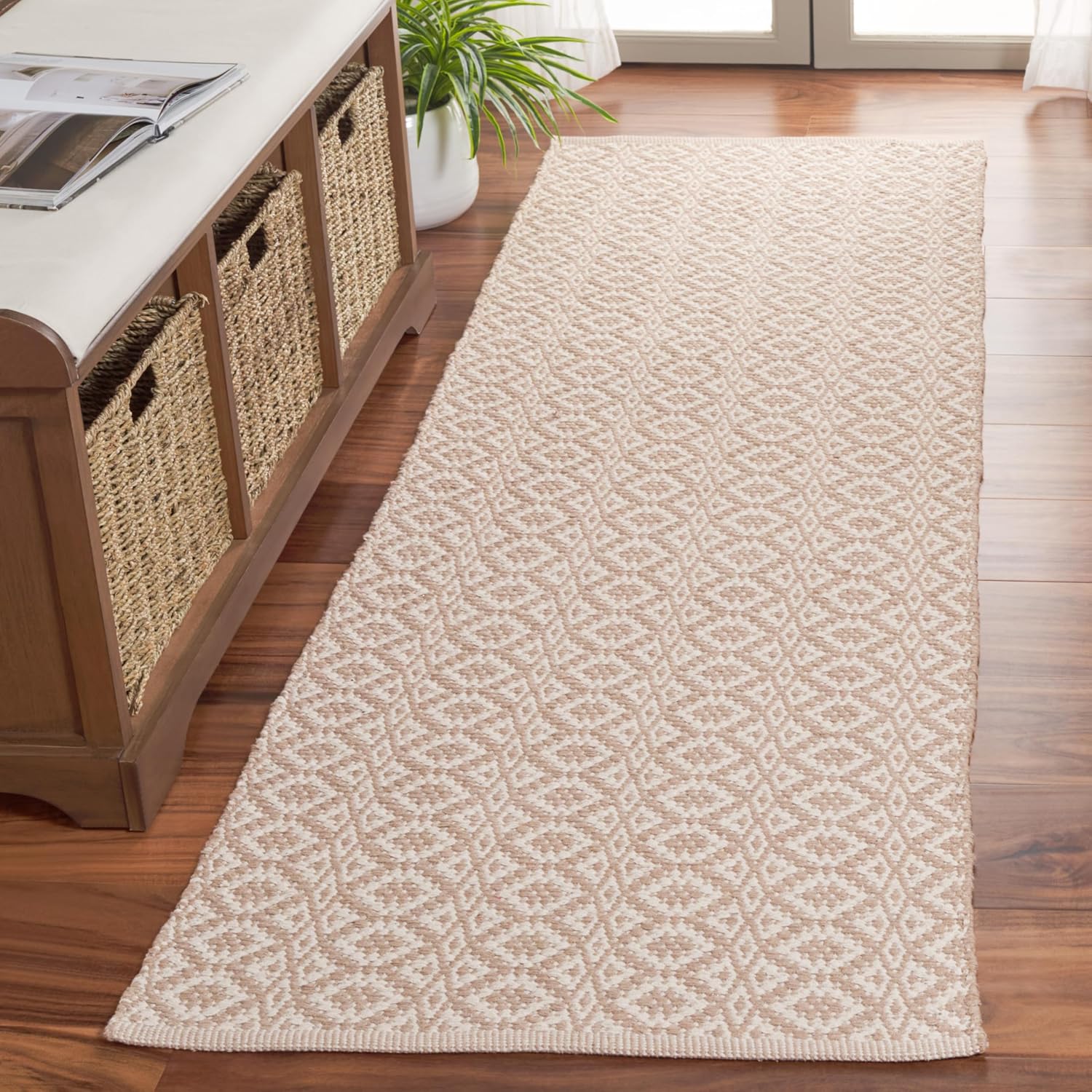 SAFAVIEH Montauk Collection Runner Rug - 2'3" x 8', Ivory & Beige, Handmade Cotton, Ideal for High Traffic Areas in Living Room, Bedroom (MTK716G)