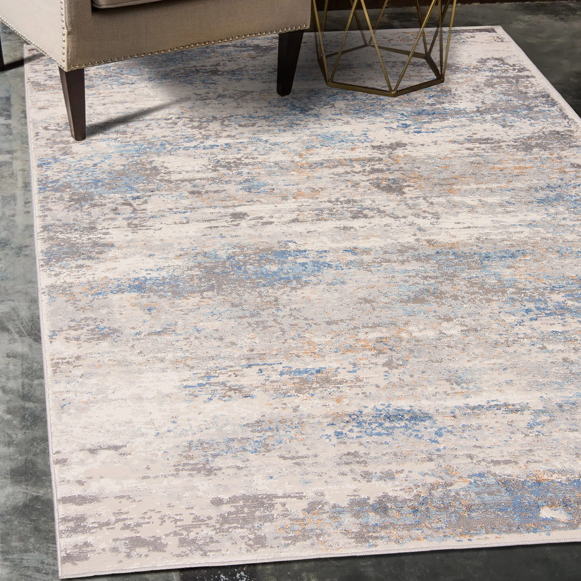Alfombra Moderno - Diseño Moderno de Salón Grande - Pelo Corto - Alfombras de Habitación de Matrimonio, Dormitorio y Comedor - Motivo Abstracto Vintage - Gris Azul 200x300 cm