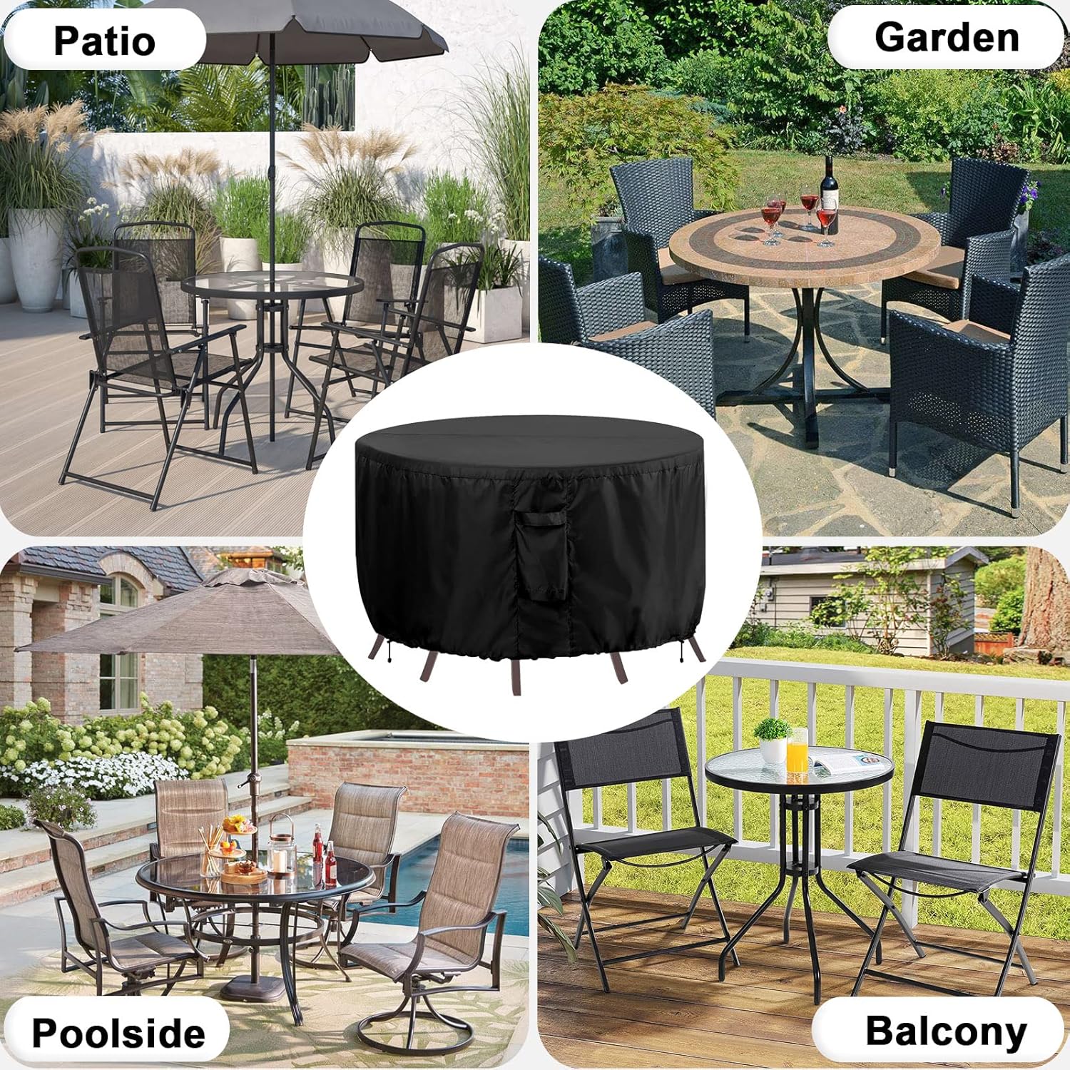 OutdoorLines Outdoor Waterproof Patio Table Furniture Set Covers - Round Couch Sectional Cover Outside Weatherproof Patio Furniture Covering for Deck, Lawn and Backyard 62" Dia x 28" H, Black - Image 8