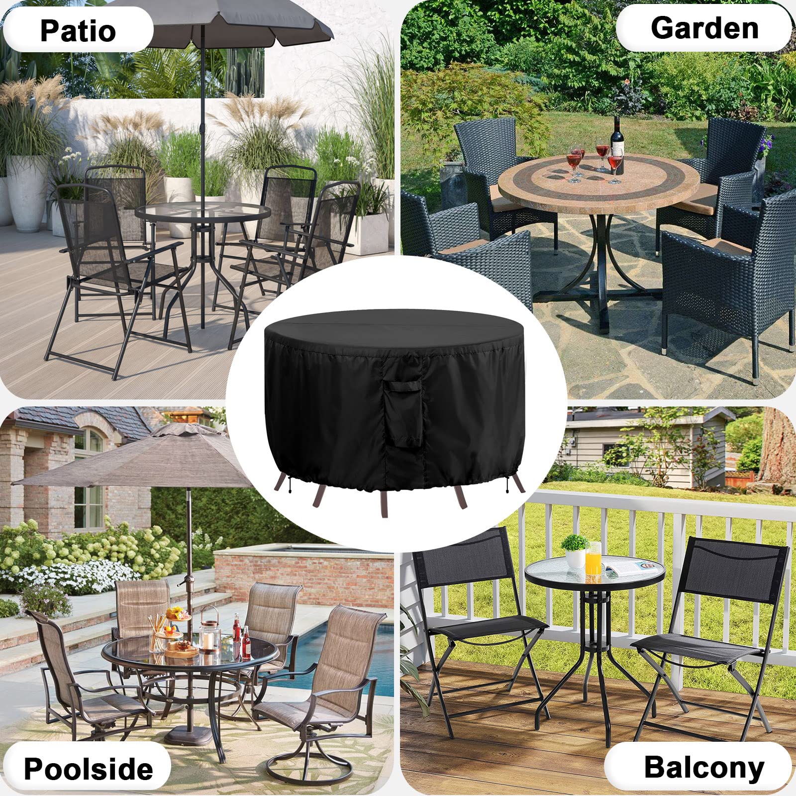 OutdoorLines Set di coperture impermeabili per mobili da giardino, copertura per divano rotondo, copertura sezionale esterna resistente alle intemperie per terrazza, prato e cortile, 213,4 cm di