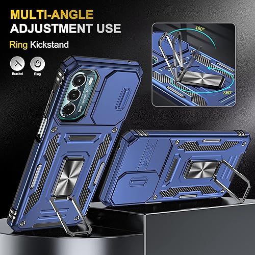 Miniatura 4 de Compatible con Motorola Moto Edge Plus 2022 cubierta híbrida resistente para lente de cámara deslizante con soporte giratorio funda magnética para