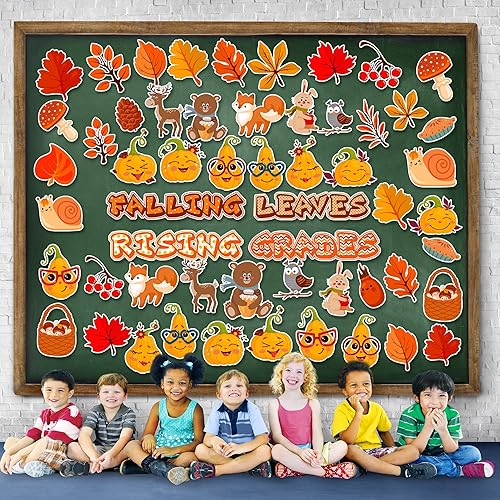 Miniatura 4 de Juego de 60 piezas de decoración de tablón de anuncios de otoño, decoración de aula de Acción de Gracias, 32 diseños, decoración de tablón de