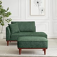 KHSDJSRUY Boucle Upholstered Chaise Lounge Chair with Ottoman - Fluffy Green Reading Chair for Bedroom Living Room Office