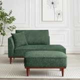 Upholstered Chaise Lounge Chair Indoor with Ottoman Boucle Chaise Lounge Fluffy Reading Chairs for Office Living Room Bedroom Relaxing (Green)