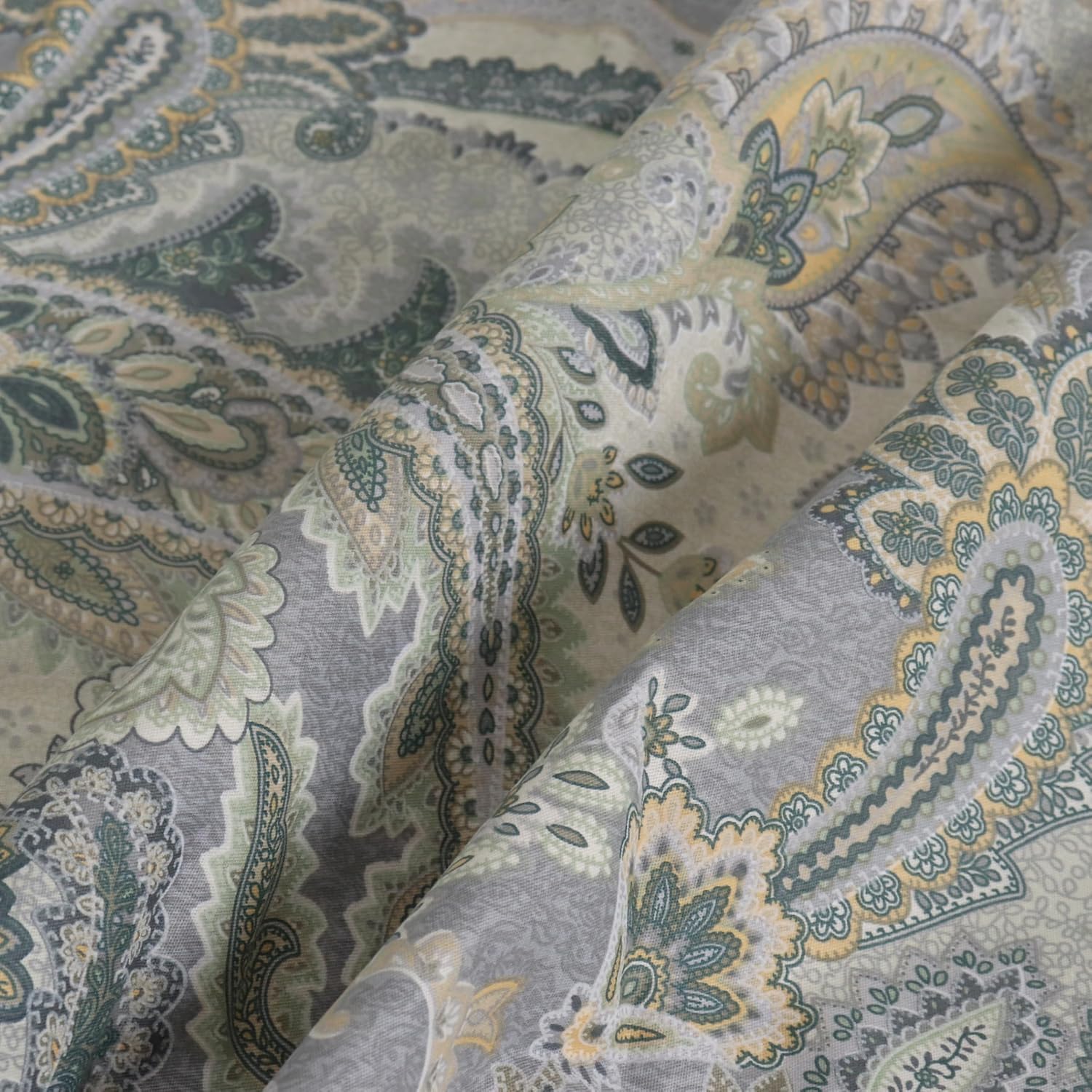 Grey Paisley Flat Bed Sheets Twin Size, 100% Cotton 400 Thread Count Bedding Set