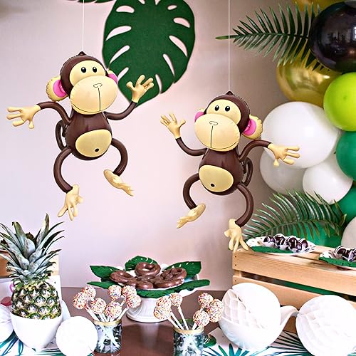 Miniatura 3 de 4E's Novelty Monos inflables (paquete de 2) monos grandes de 27 pulgadas inflables para decoración de selva, decoraciones de cumpleaños de selva,