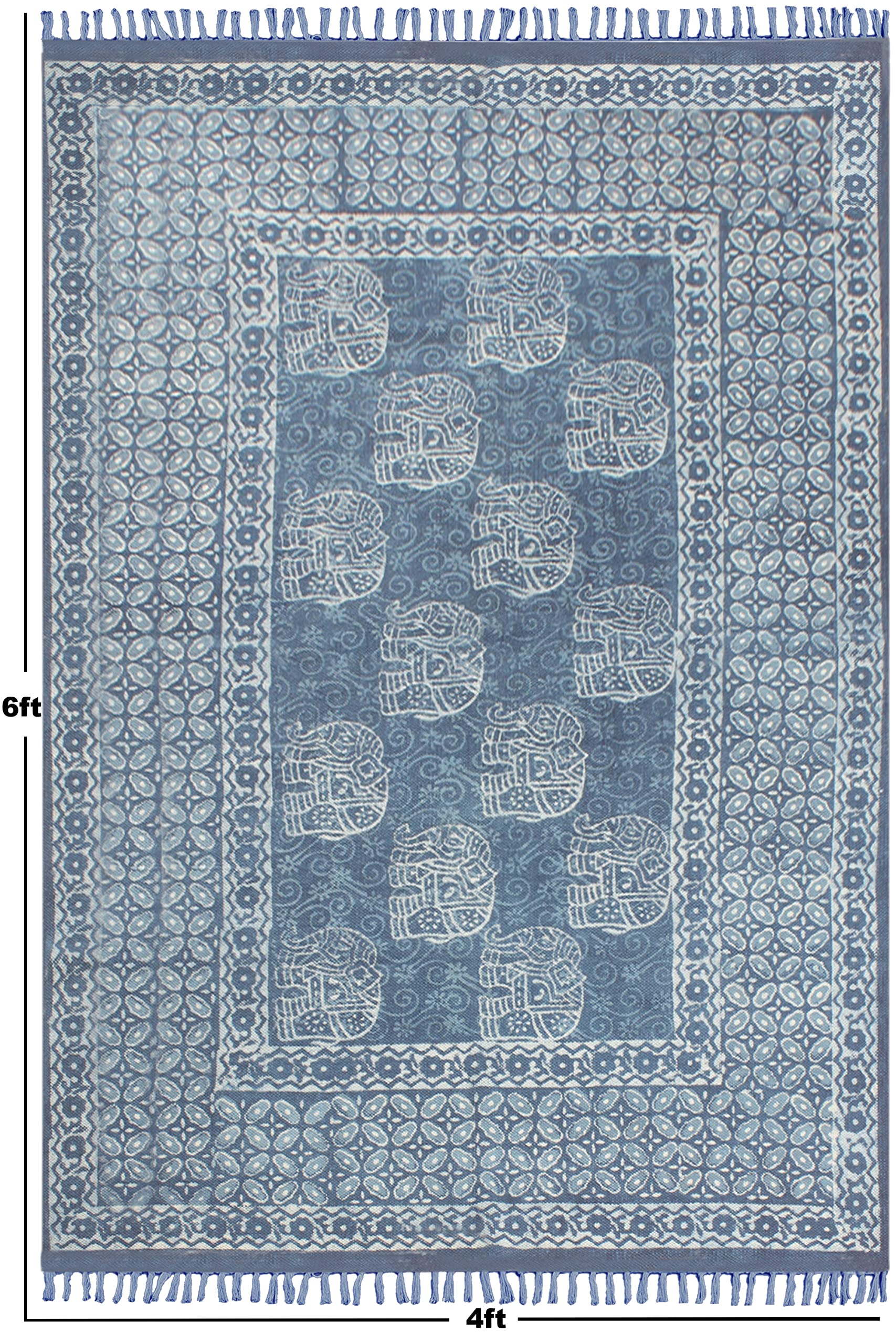Tappeto Dhurrie Kilim realizzato a mano in cotone stampato Dabu blu indaco Tappeto per interni e soggiorno a trama piatta, adatto per camera da letto e bagno, 120 x 120 cm