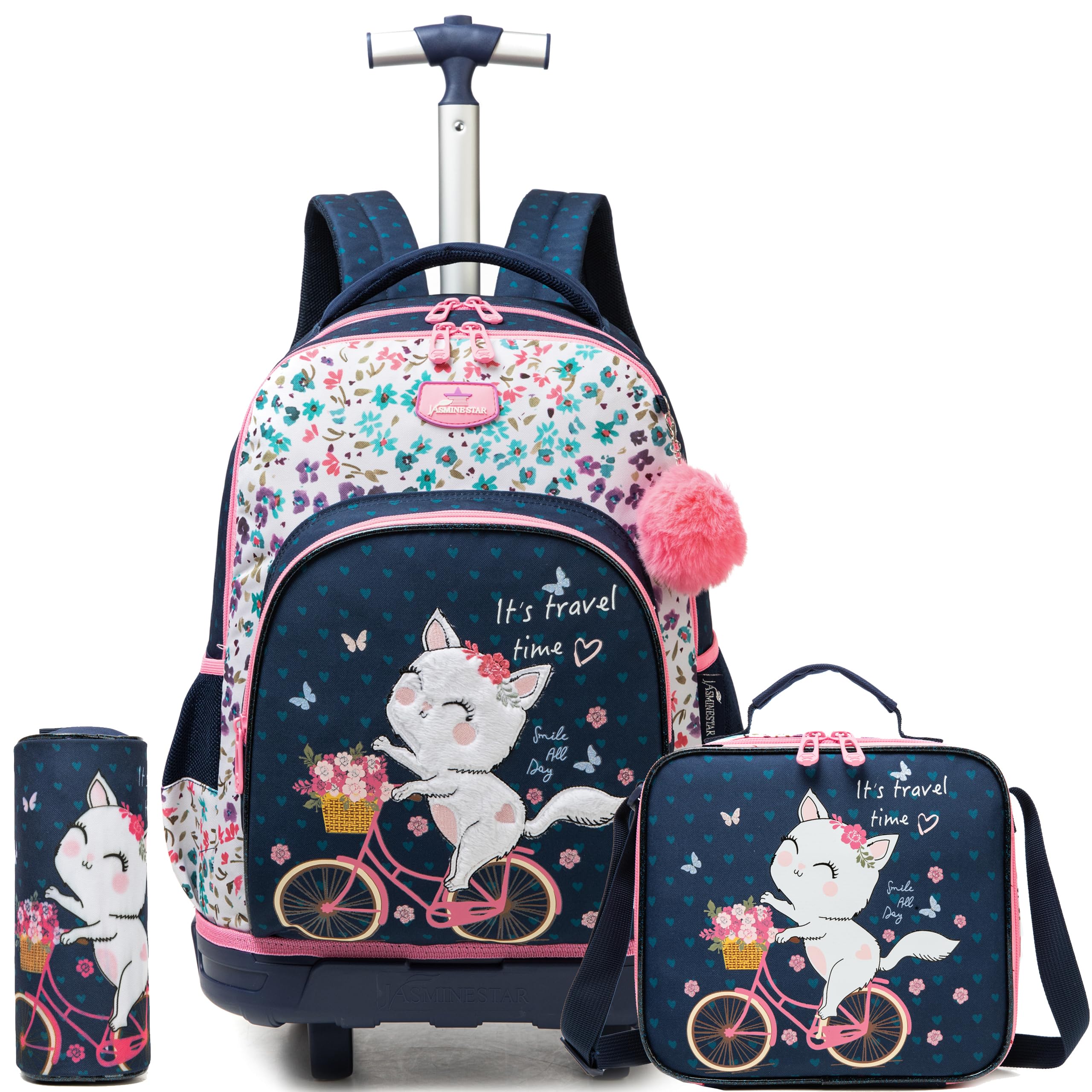 HTgroce Kinder Trolley Rucksack Schulranzen mit Rollen Mädchen schultrolleys Schulrucksack Kinderkoffer Rolling Backpack for Girls