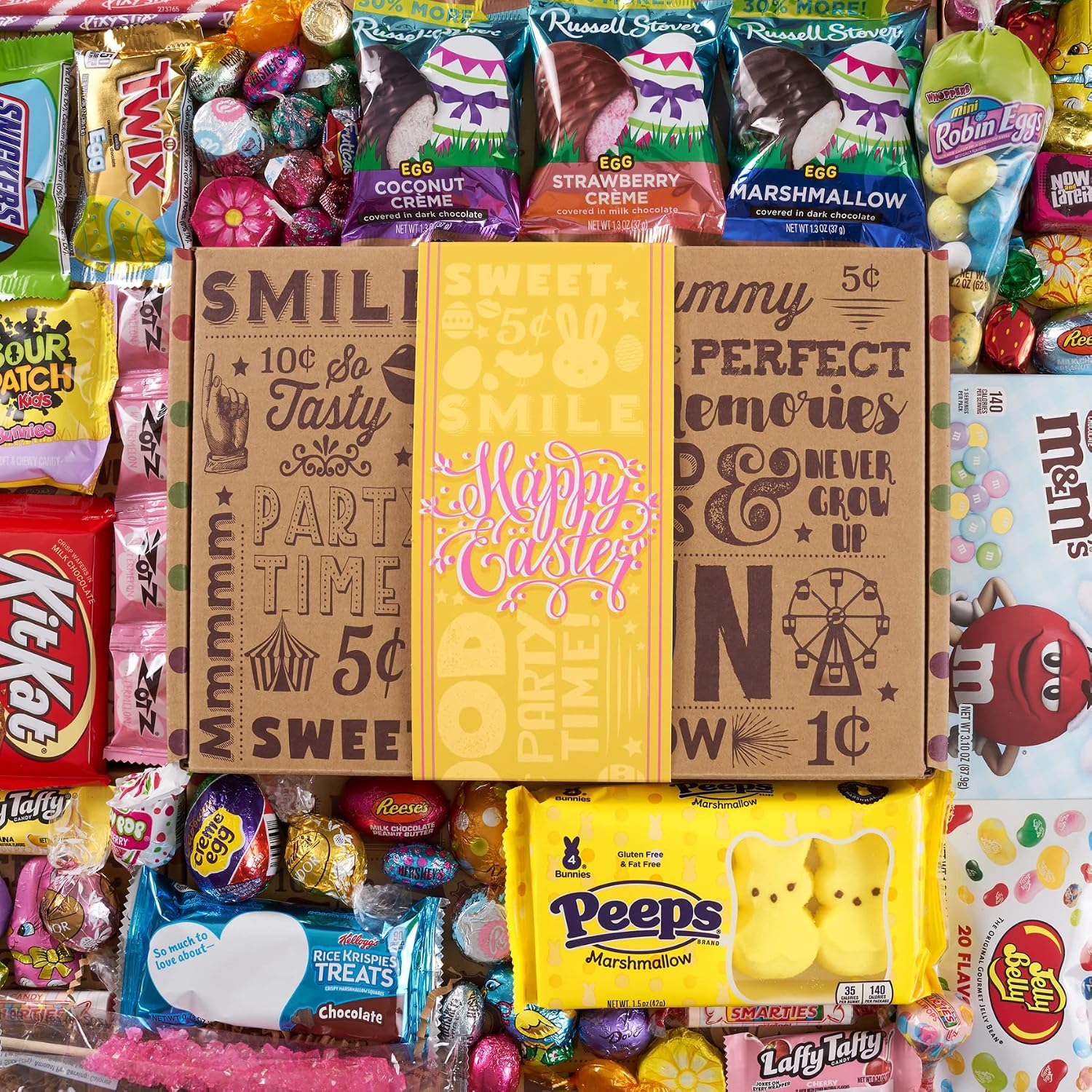 EASTER CANDY CARE PACKAGE EASTER GIFT BOX - Filled With Milk Chocolate Bunnies, Marshmallow Peeps, Foil Egg Candies, Jelly Beans + More! PERFECT For Girls Boys Kids College Students Adults
