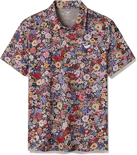 YIUME Men's Hawaiian Polo Shirt Among The Flowers Print Short Sleeve Golf Shirt