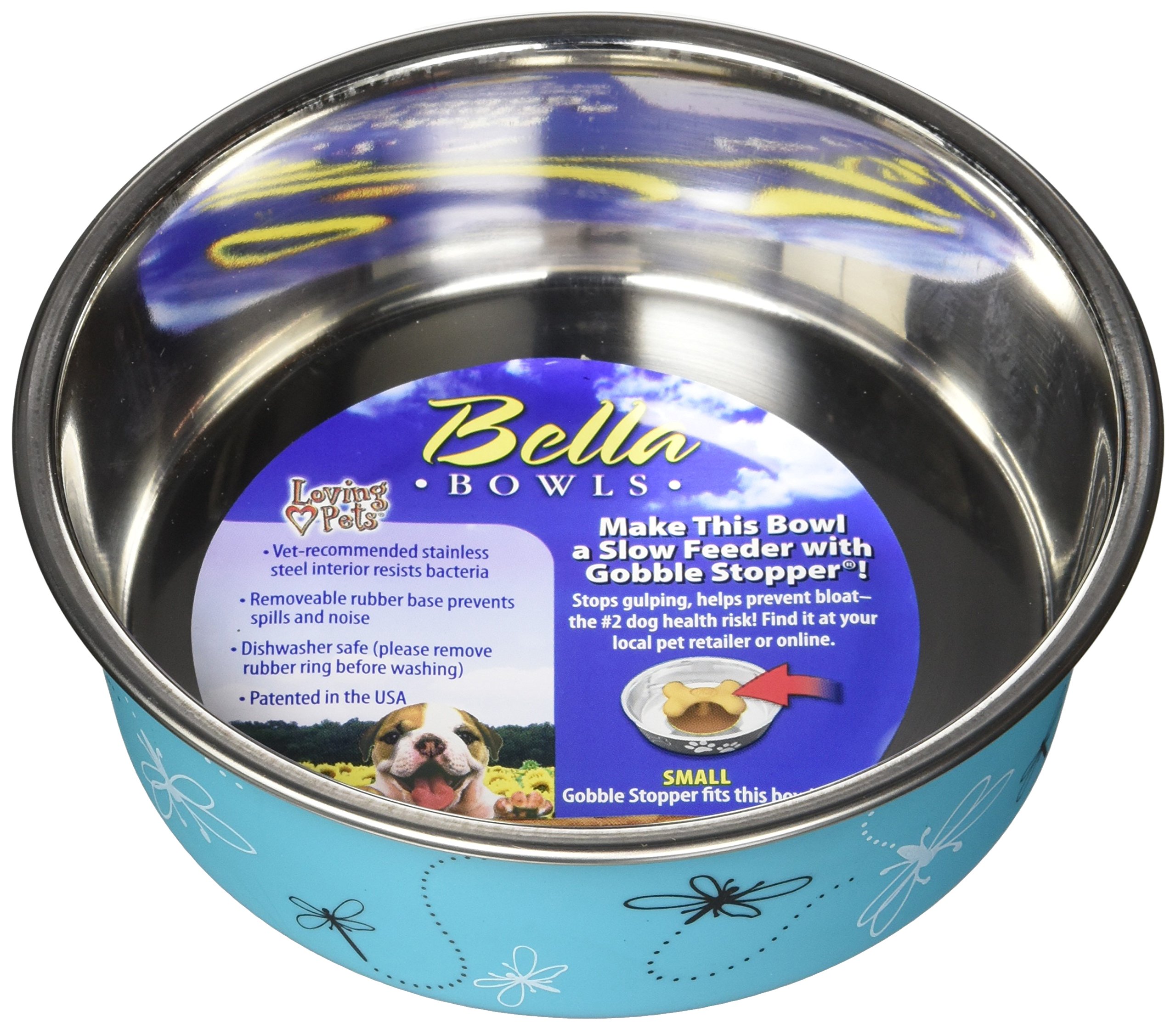 LOVING PETS Bella Bowl Designer & Expressions Dog Bowl, Small, Dragonfly, Turquoise