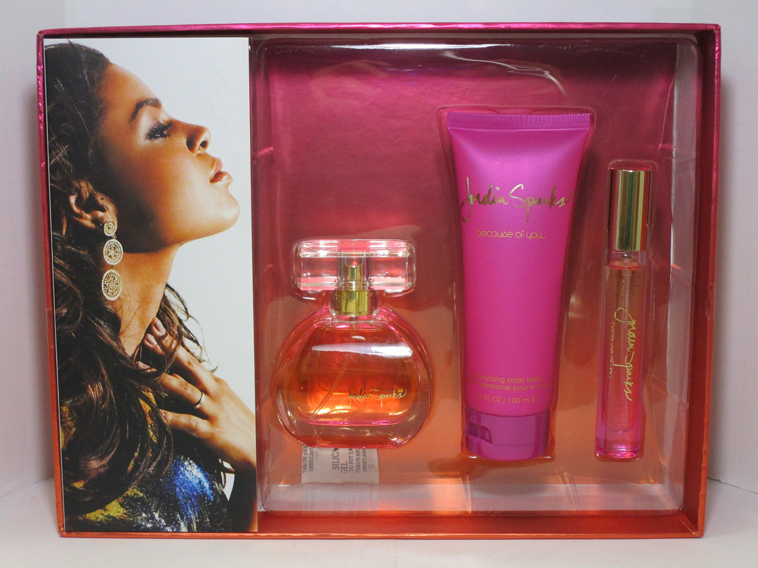 BECAUSE OF YOU JORDIN SPARKS by Jordin Sparks Gift Set for WOMEN: EAU DE PARFUM SPRAY 2.5 OZ & BODY LOTION 3.4 OZ & PARFUM SPRAY .27 OZ