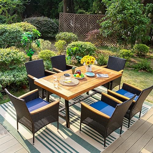 Miniatura 5 de Sophia & William Juego de 2 sillas de ratán para patio, 2 sillas de comedor de mimbre para exteriores con cojines de asiento y reposabrazos de madera