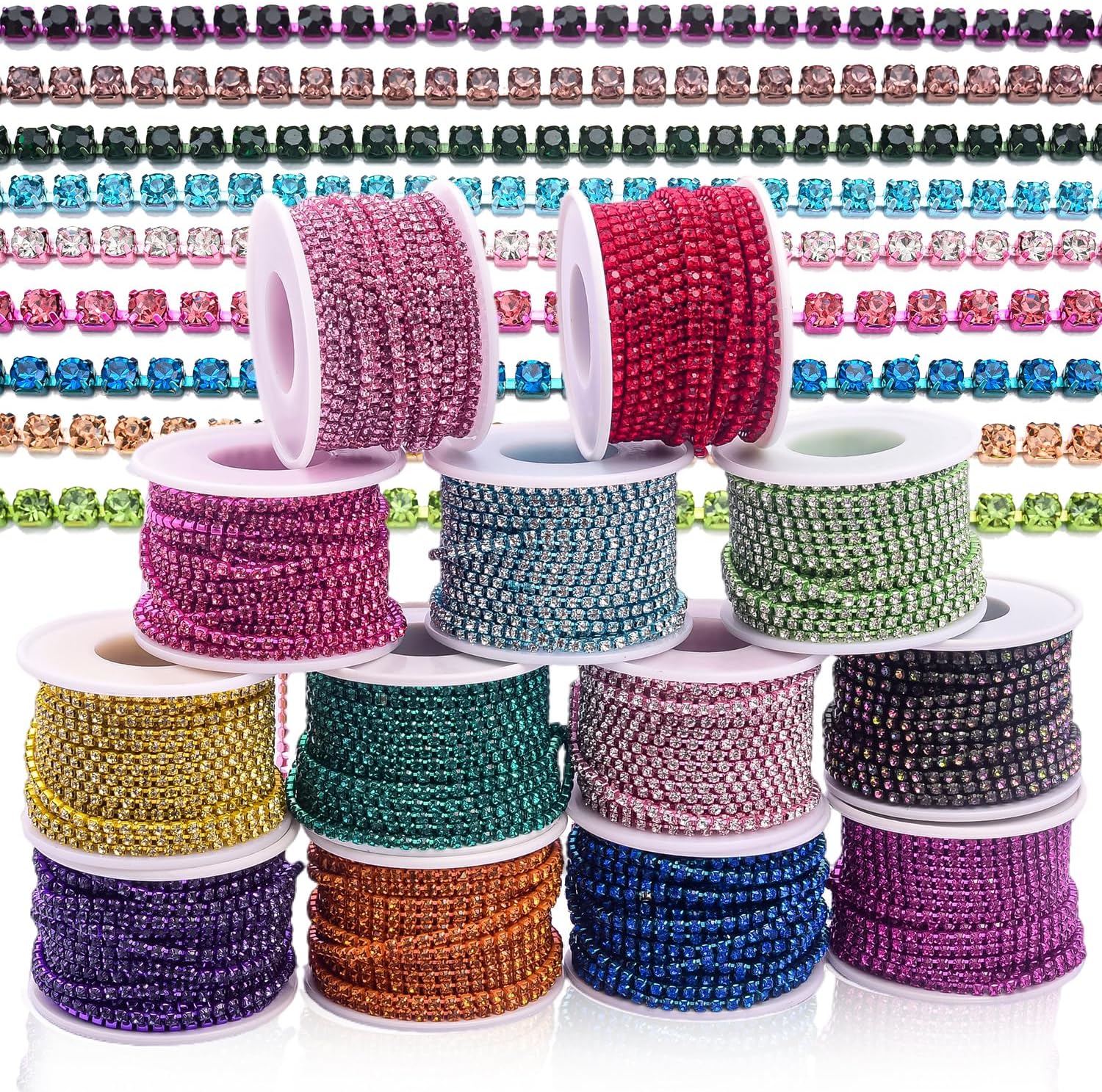 10 Yards Crystal Rhinestone Trim Ribbon Close Chain for Sewing Bedazzling SS6 Jewels for Crafting Applique Wedding Party DIY Decoration Phone 0.07inches 2mm Sapphire Dark Blue Diamonds