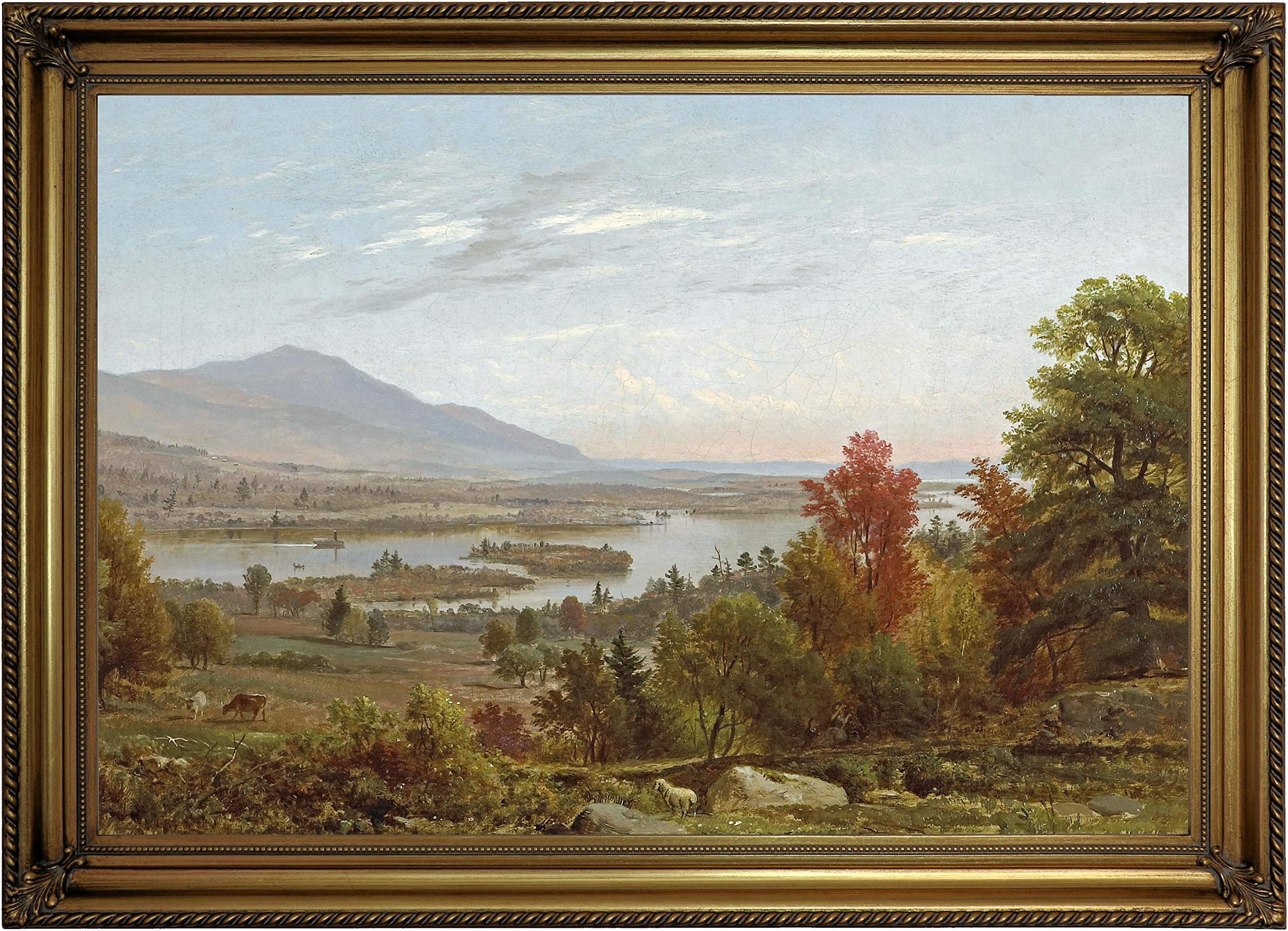 Historic Art Gallery Lake Winnipesaukee in October 1858 by Samuel Lancaster Gerry Framed Canvas Print, Size 19x28, Gold