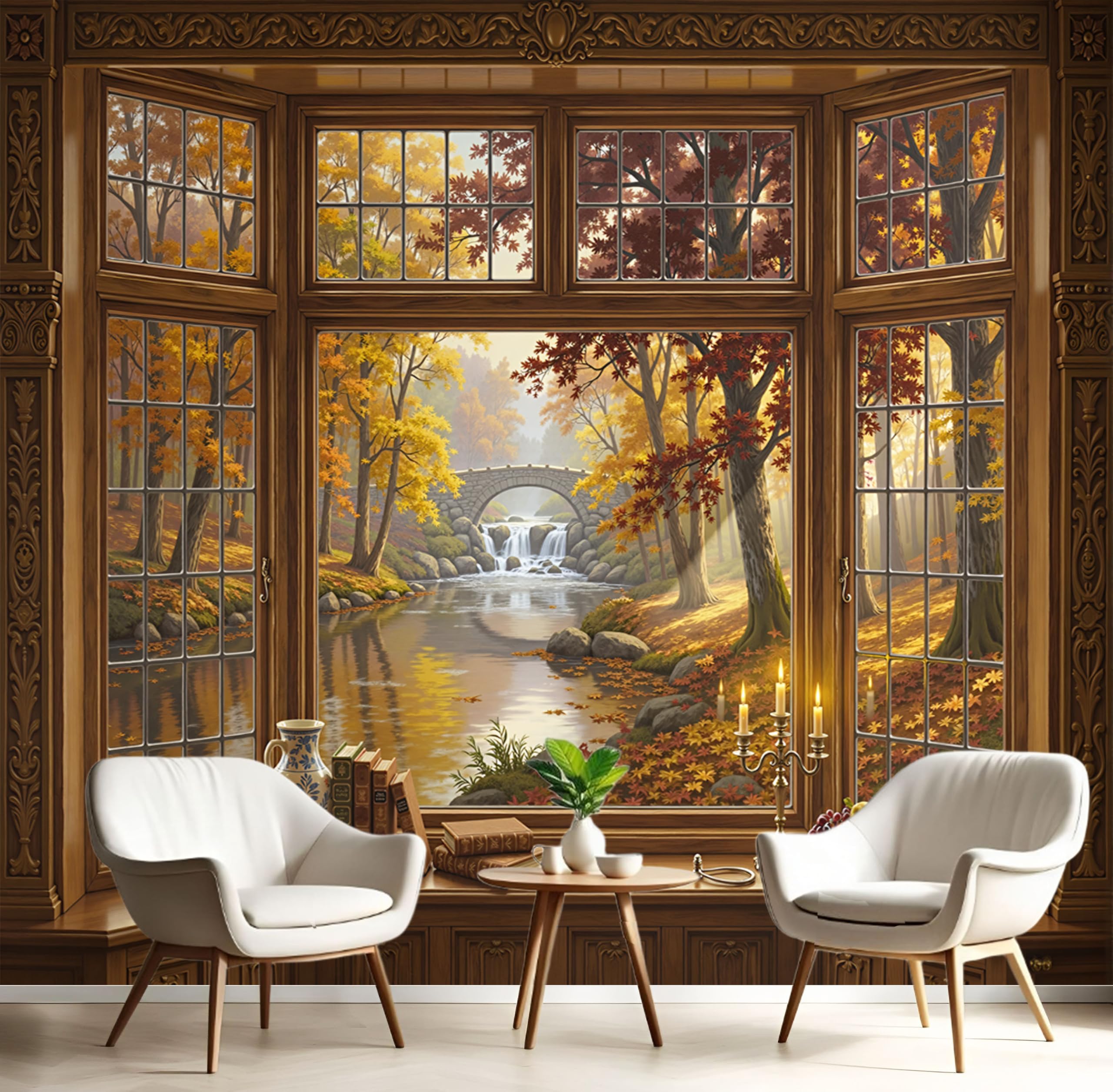Papier peint forêt d'automne pour masquer un grand mur blanc nu
