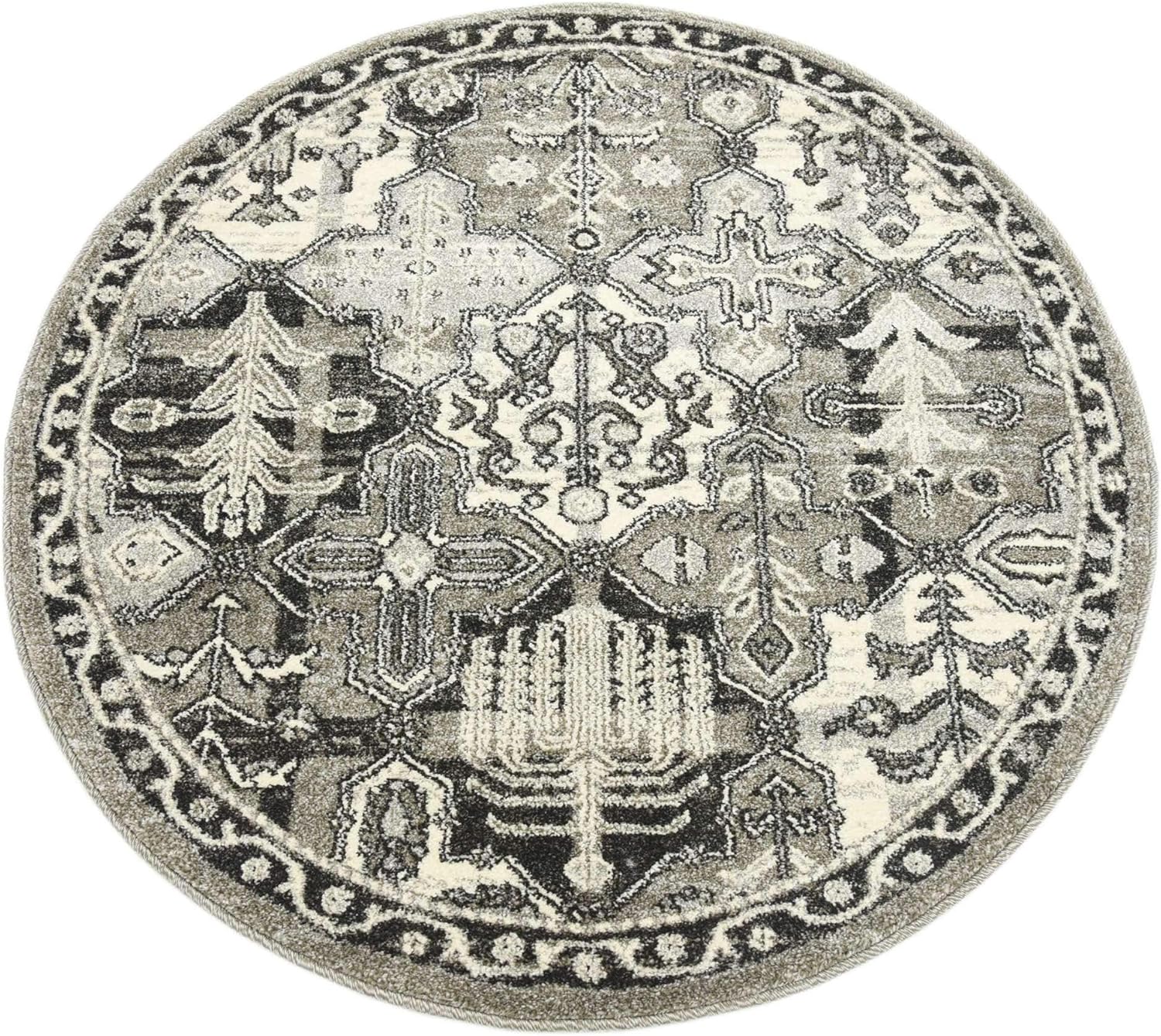 Unique Loom La Jolla Collection Patchwork, Vintage, Farmhouse, Contemporary Area Rug (3' 3 x 3' 3 Round, Ivory/Gray)