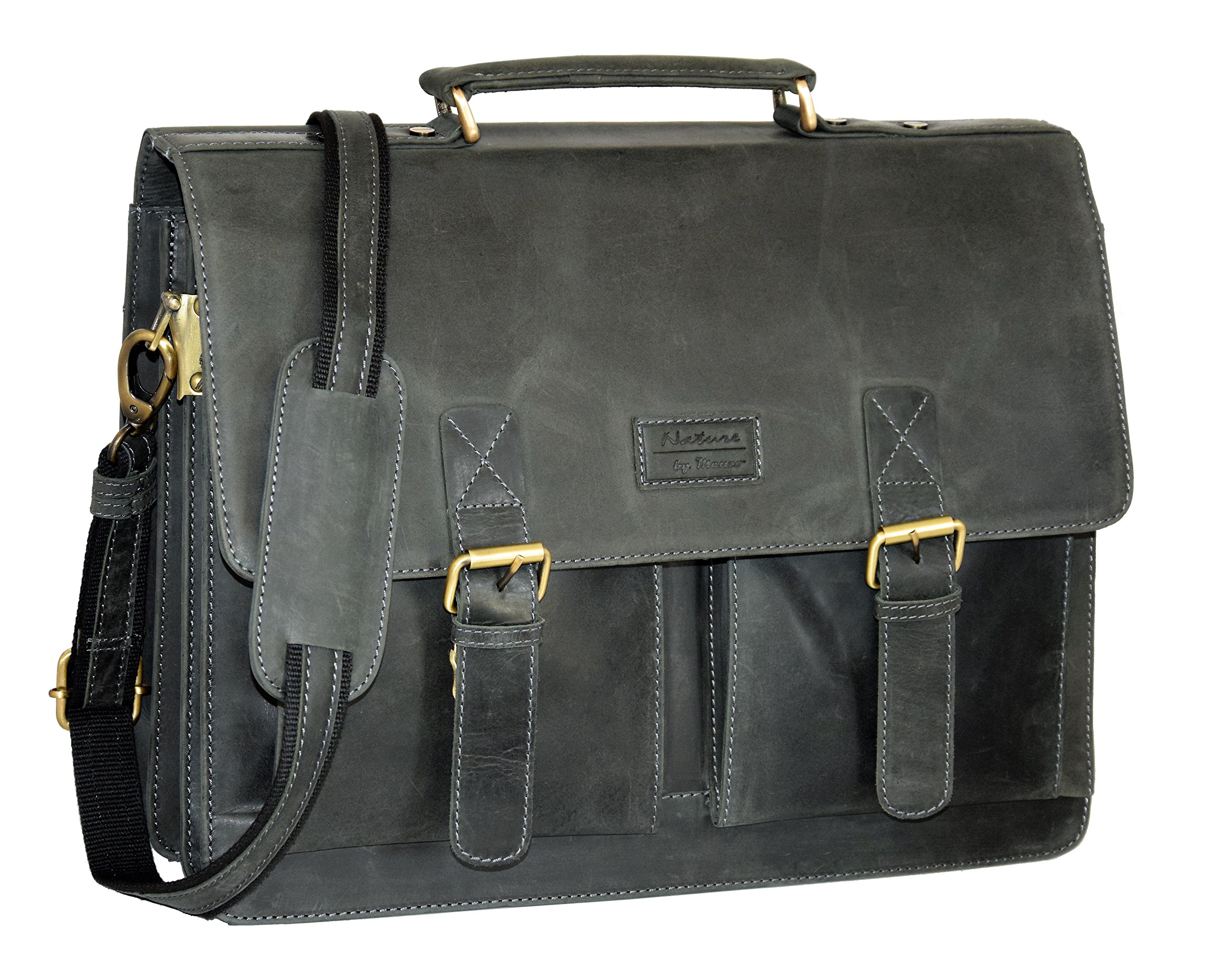 Menzo Maletín de piel auténtica para portátiles de hasta 15 pulgadas, estilo vintage, para hombre y mujer, ideal para la escuela, la universidad o el trabajo, Negro , Small