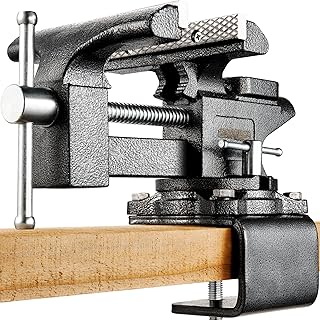 6-Inch Bench Vise, Vice for Workbench with Heavy Duty Forged Steel Construction, Built-in Pipe Jaw and Swivel Base, Table Vise for Woodworking, Home Workshop Use and DIY Job