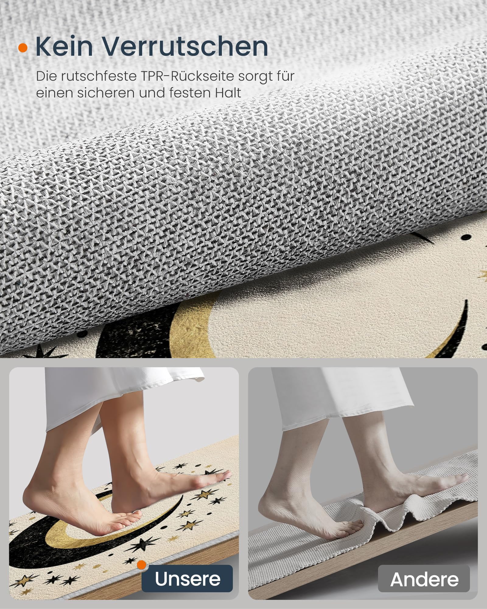 Tapis Rond Lavable Antidérapant Mystérieuse Lune d'or Noir | Étoiles De Luxe Peintes À La Main Rond Tapis 160 Cm Doux Poil Ras Pour Salon Chambre Bureau, Beige Moquette Circulaire
